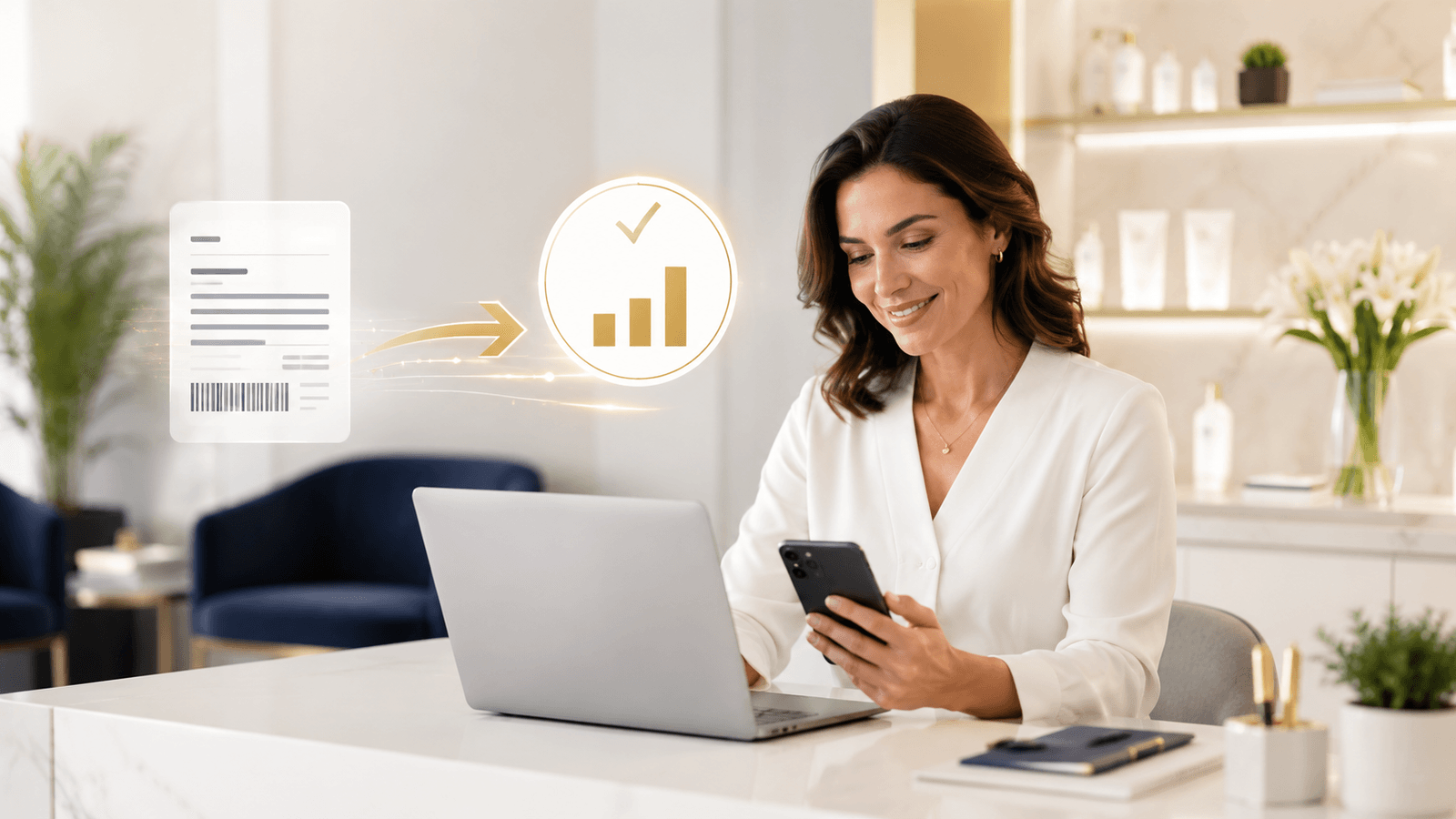 Empresária usando boleto garantido no celular