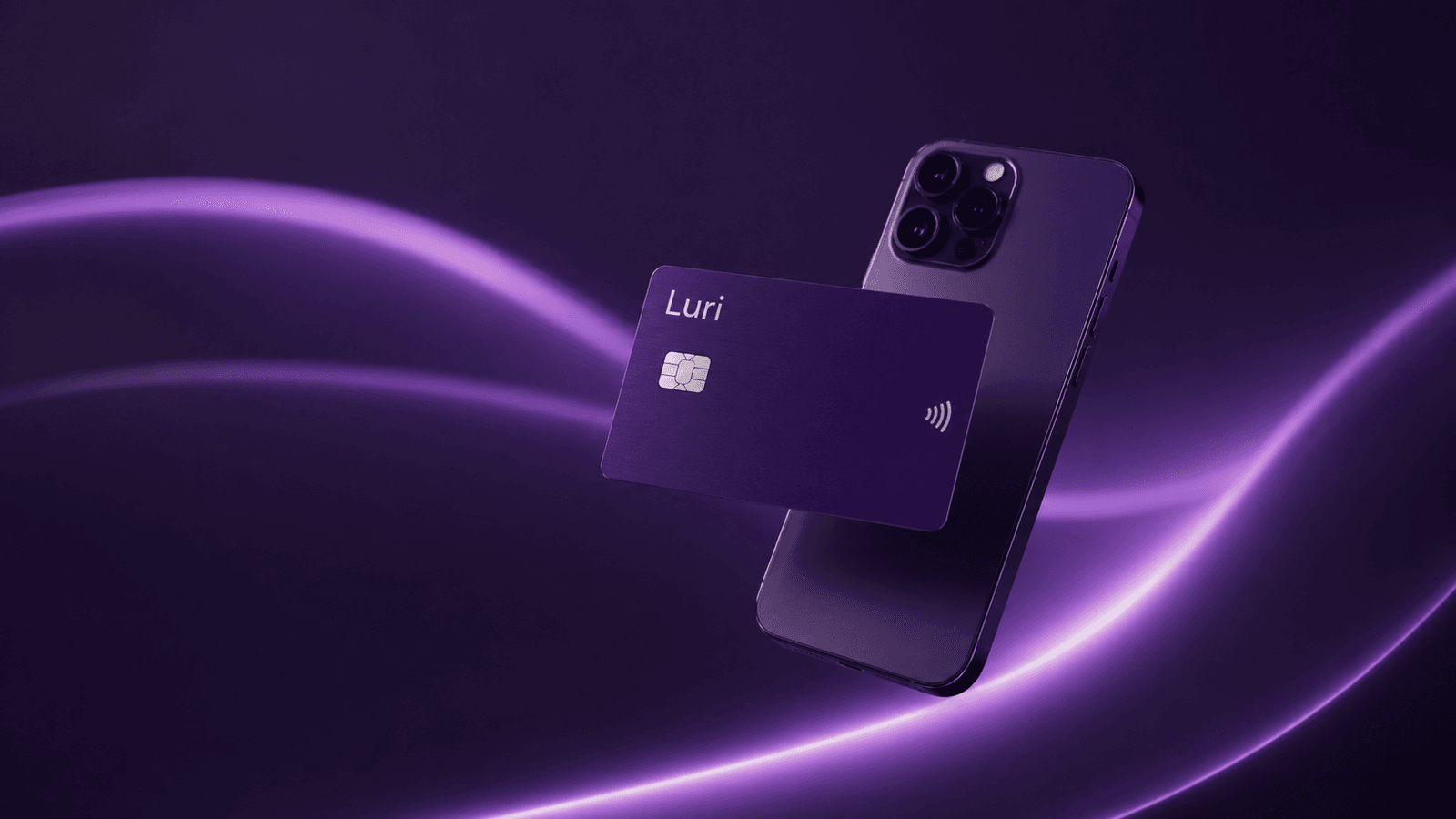 Cartão empresarial do Banco Luri com smartphone ao fundo